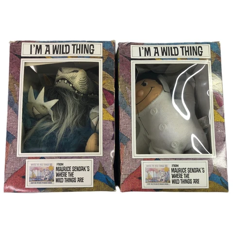 2 Where The Wild Things Are Plush Action Figures  1985 Vintage in Original Boxes Cover
