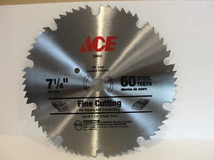 ACE 7-1/4" Fine Cutting 60 Steel Teeth Circular Saw Blade, #28904 - Picture 1 of 2