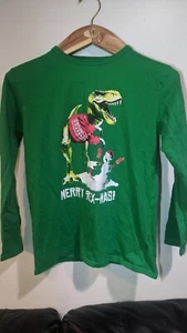The Childrens Place Boys XL 16 Green Long Sleeve Shirt Holiday Merry Rex-mas - Picture 1 of 7