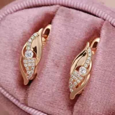 Women's Fancy Hoop Earring 2Ct Round Lab-Created Diamond 14K Rose Gold Plated - Image 1 of 4