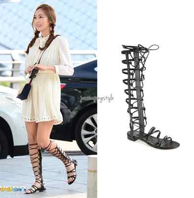 STUART WEITZMAN SPARTA BLACK NAPPA LEATHER GLADIATOR LACE UP SANDALS 9.5 M NEW - Image 1 of 4