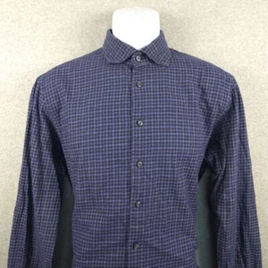 Camicia Stenstroms svedese aderente blu grigio quadri cotone bottoni grande - Foto 1 di 7