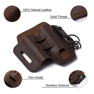Marsupio da cintura EDC in pelle tattica per torcia multiutensile guaina chiave strumenti - Foto 1 di 11