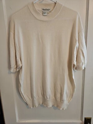 NORM THOMPSON 品牌复古短袖丝绸混纺轻便针织衫 XL 象牙色 — 第 1/3 张图片