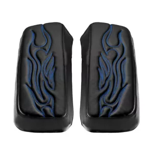 Black & Blue Flame Hard Speaker Saddlebag Lid Covers for Harley 1993-13 FLT FLH - Picture 1 of 8