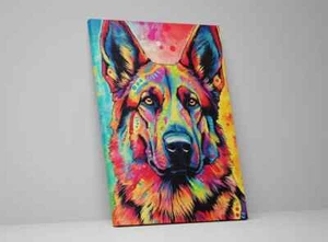 Cute German Shepherd Pet Vibrant Colorful Canvas Wall Pop Art Decor Framed Print - Picture 1 of 8