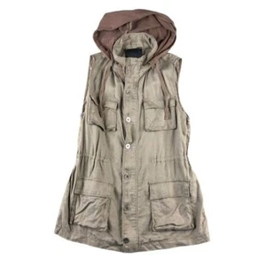 Harlowe & Graham Womens Small Tan Linen Utility Vest w/ Hood, Field, Military - Picture 1 of 11