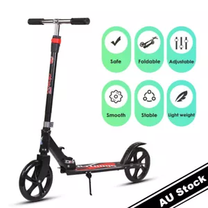 Folding Push Scooter Foot Brake Big Wheel Dual Suspension fit Adult Child Black - Picture 1 of 7