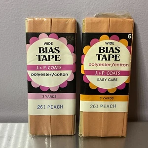 Set Of 2 J&P Coats 1” Wide Bias Tape 3 Yards Each 261 Peach 50/50 Poly Cotton - Picture 1 of 2