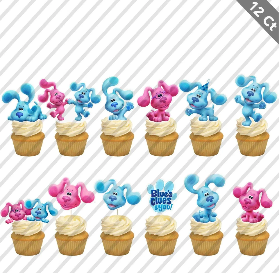 12 Blue's Clues Magenta Cupcake Topper Cumpleaños Comida Elige Favor Fiesta Foto 1 de 1