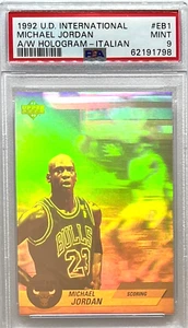 1992 UD INTERNATIONAL MICHAEL JORDAN EB1 AW HOLOGRAMM - ITALIENISCHE BULLEN HOF PSA 9 - Bild 1 von 2