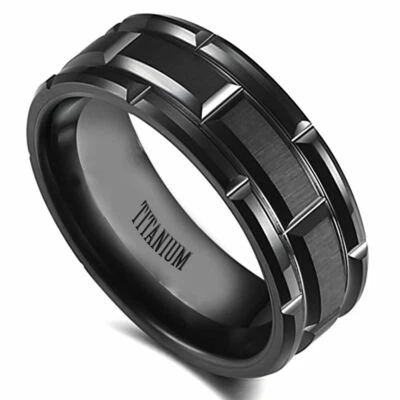 9 мм мужчин или женщин желобчатый с матовым центром черный титан обручальное кольцо - Изображение 1 из 2