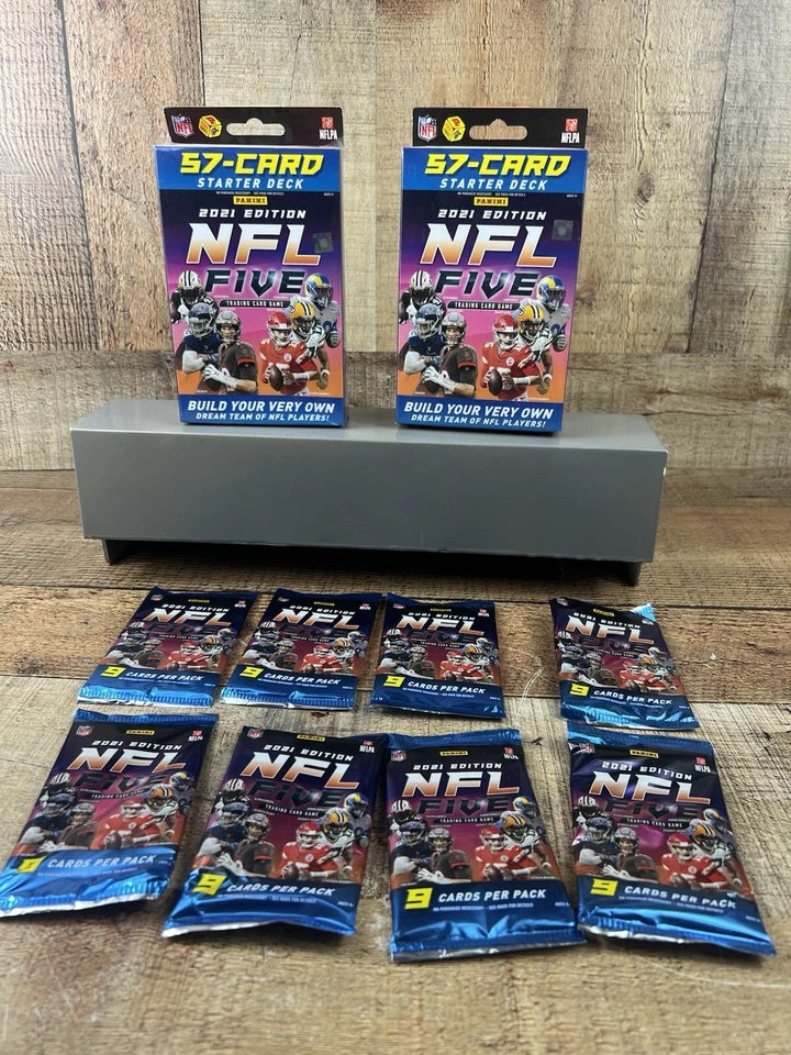 Lot of Panini 2021 NFL Five Trading Card Game 57 Card Starter Deck X2 & 8 Packs