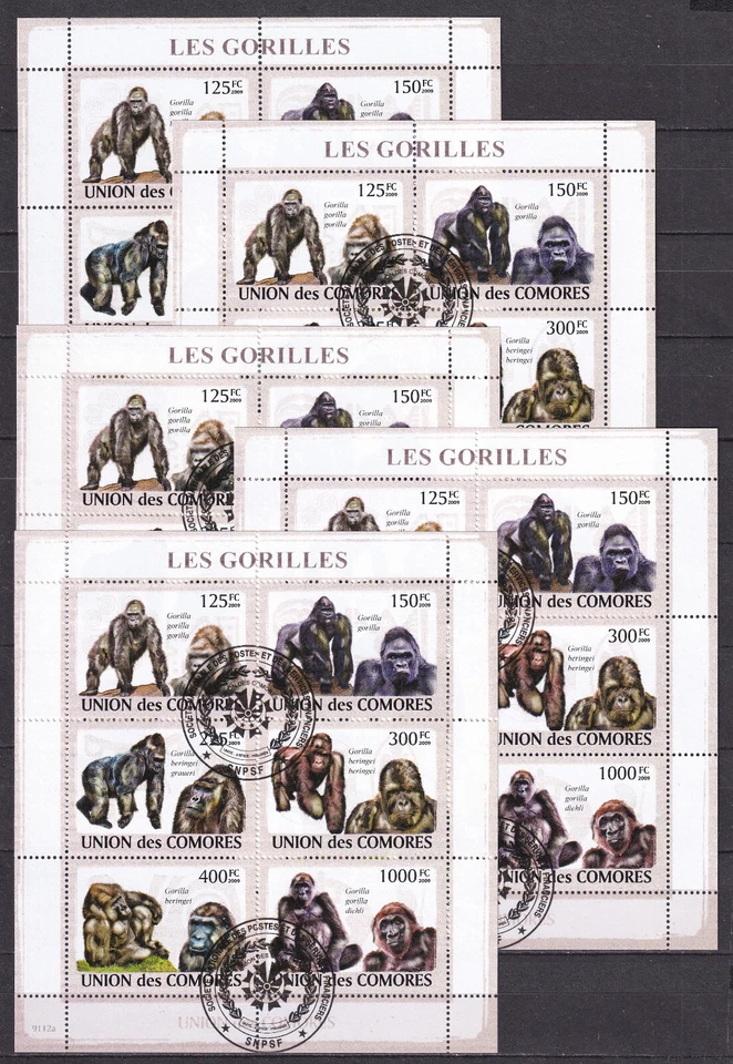 Comoros 2009 Gorillas Wildlife Used/CTO x5 - Image 1 of 1