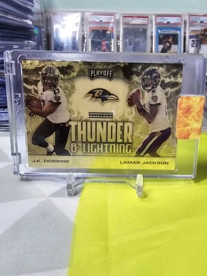 Lamar Jackson JK Dobbins 2020 Playoff Gold Vinyl 1/1 Thunder & Lightening - Image 1 of 2