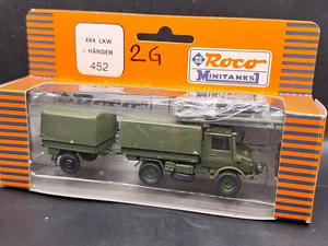 ROCO 452 Minitanks H0 1:87 Militaria 4x4 camion + rimorchio UNIMOG U 1300 L - Foto 1 di 3