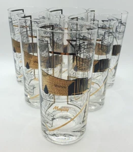 Culver Black Textured Gold Maytag Design Vintage Tumblers Highball Glasses Set 6 - Picture 1 of 15