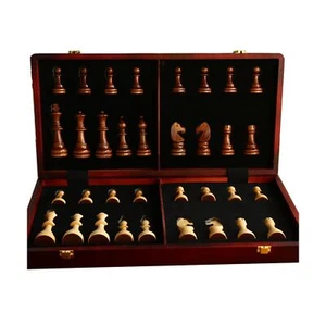 20" Extra Large Solid Walnut Wooden Chess Set with 2 Extra Queen Pieces - Kin... - Picture 1 of 5
