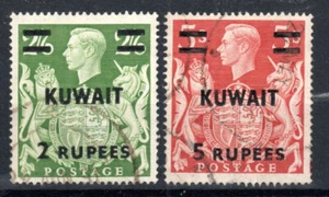 Kuwait 1948-49 2r en 2s 6d, 5r en 5s GB recargo y valores opcionales SG 72-73 FU CDS - Imagen 1 de 1