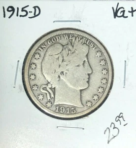 1915-D BARBER SILVER HALF DOLLAR ~ VG+ ~ NICE COIN~ - Picture 1 of 2