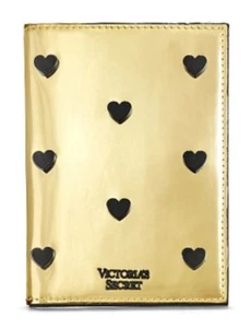 VICTORIA'S SECRET POP HEART GOLD MIRROR METALLIC PASSPORT COVER CASE WALLET CARD - Picture 1 of 4
