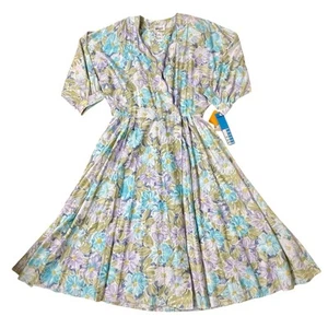 Vtg 80s Leslie Fay Wrap Dress Sz 18 XL Floral Long Midi Belt Dolman Sleeve Flare - Picture 1 of 24