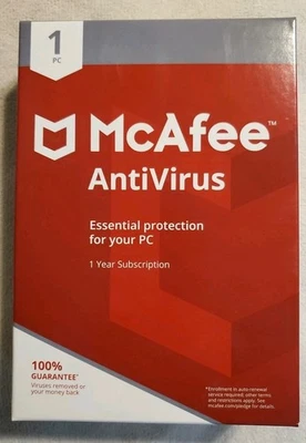 McAfee Antivirus  1 Year Subscription 1 PC ***SEALED***MAB00EST1RAA*** - Image 1 of 4