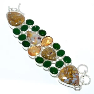 Natural Plume Agate, Citrine Silver Plated Jewelry Ethnic Bracelet 7-7.99" T42 - Picture 1 of 3