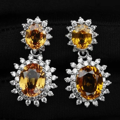 Preziosi orecchini fatti a mano in argento sterling 925 con zaffiro miele... - Immagine 1 di 4