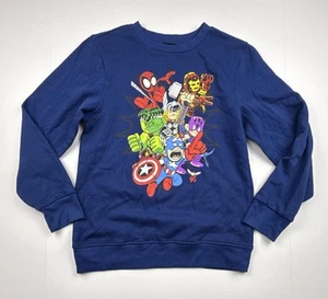 Avengers Sweatshirt Kids Size Large Blue Crewneck Marvel Chibi Cartoon Style - Picture 1 of 5