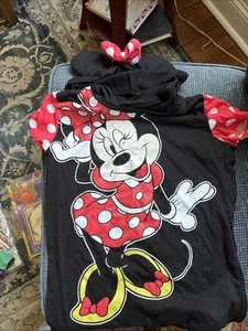 Disney MINNIE Mouse Ears On Hoodie~Minnie Polka Dot Bows - Sz 7-9 RED WHITE - Picture 1 of 4