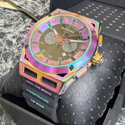 NUEVO Reloj Diesel Timeframe Cronógrafo Silicona Negro DZ4547 Foto 1 de 4