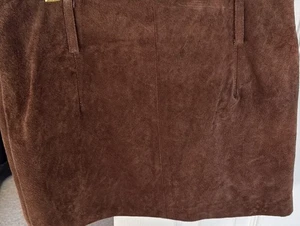 Vtg 1990's EXP EXPRESS Geniue Chocolate Brown Suede Mini Skirt 5/6 Fully Lined - Picture 1 of 10