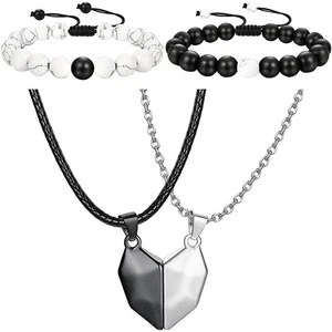 1 Set Heart Pendant Necklace with Magnet Women Neck Jewelry with Bracelets - Picture 1 of 12