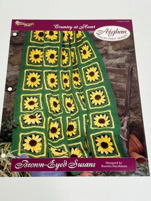 Brown Eyed Susans Country At Heart Afghan Crochet Pattern Card Needlecraft Shop - Image 1 of 4