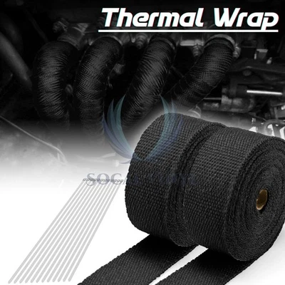 Cinta térmica de aislamiento de cabezal colector envolvente térmica de escape negro de 2 rollos x 2" 50 pies Foto 1 de 4