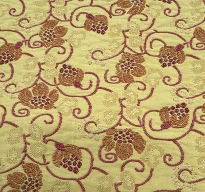Heavyweight Decor Red Floral Vine Woven Yellow Upholstery Fabric BTY #23 - Image 1 of 4