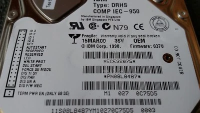 IBM 08L8487 DRHS-36V, 36GB 36.4GB 68-pin SCSI Hard Drive, 1.6" High Tested - Image 1 of 4