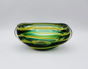 Vintage Floris Meydam Leerdam Unica Green Striped Art Glass Vase - Picture 1 of 9