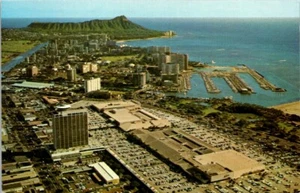 Postal vintage vista aérea Ala Moana Center Waikiki y Honolulu Hawaii HI N113 - Imagen 1 de 2