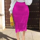 Slimming Women's High Waisted Tassel Skirt Stretch Bodycon Pencil Skirt