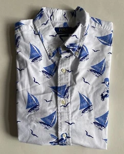 $99 NWT Mens Polo Ralph Lauren Classic Fit Nautical Bear SS Oxford Shirt White - Picture 1 of 4