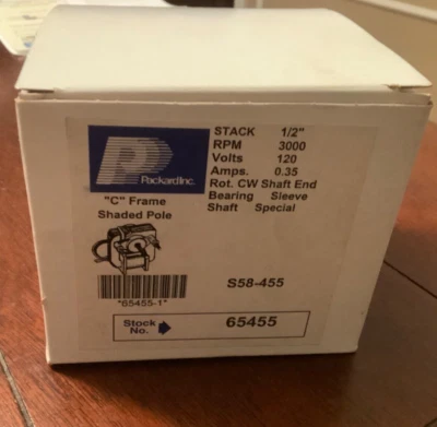 Packard 65455 C-Frame Motor 120 Volts 3000 RPM 1/2” Stack CWSE Rotation - Image 1 of 4