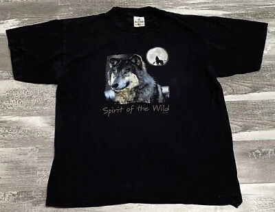 Spirit Of The Wild Wolf On A Full Moon 黑色图案 T 恤/L 码 — 第 1/4 张图片