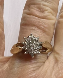 Cluster Diamond Ring 10k yellow gold .33 carat total size 7.5 Cathedral Style - Picture 1 of 6