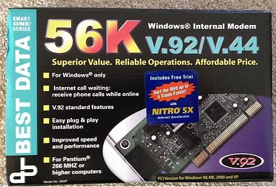 BEST DATA 56K WINDOWS INTERNAL PCI MODEM, V.92/V.44 - UNUSED, NEW IN BOX - Image 1 of 2