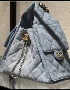 New 25S Chanel Small Light Blue Denim Hobo 25 Bag With Pouch Gold Hardware ๐ - Picture 1 of 12