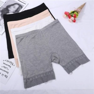 Women Seamless Lace Boyshort Panties Underwear Mid-Waist M L XL XXL Black Nude - Picture 1 of 10