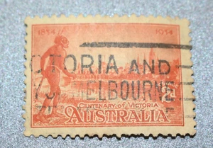 Aust Pre-Decimal Stamp Centenary of Victoria 1934 2d Orange Used VGC 0625 #1 - Picture 1 of 4