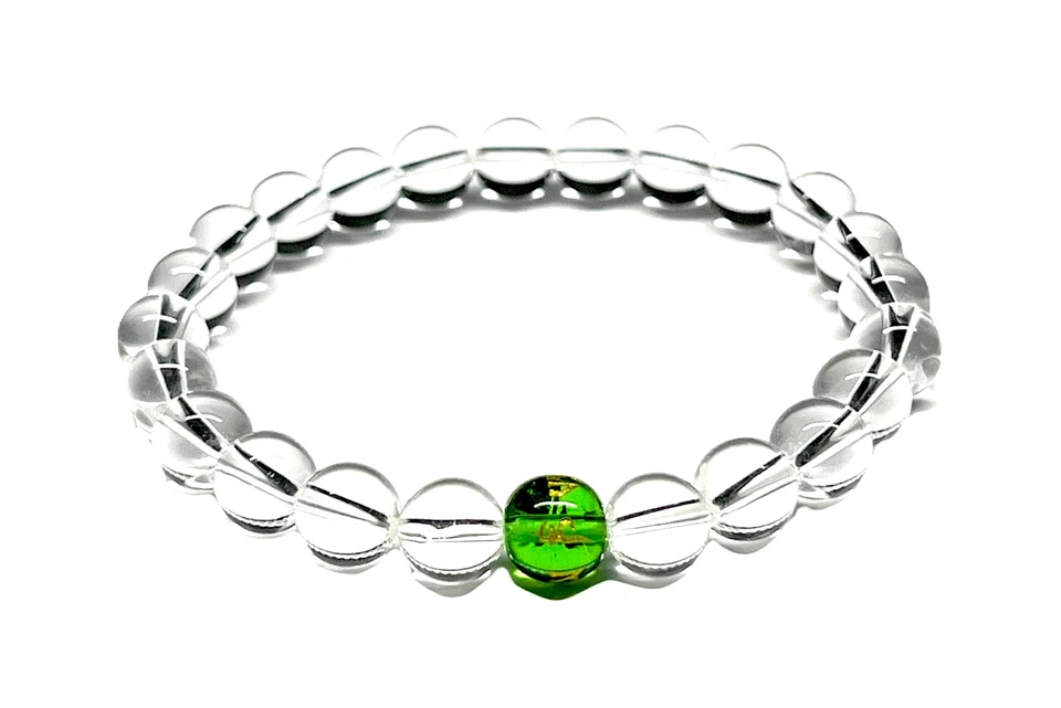 Crystal Quartz and Peridot Stretch Bracelet – Birthstone for August (Leo, - Image 1 of 4